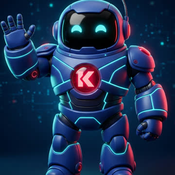 Mascote Guri, um robô azul simpático acenando